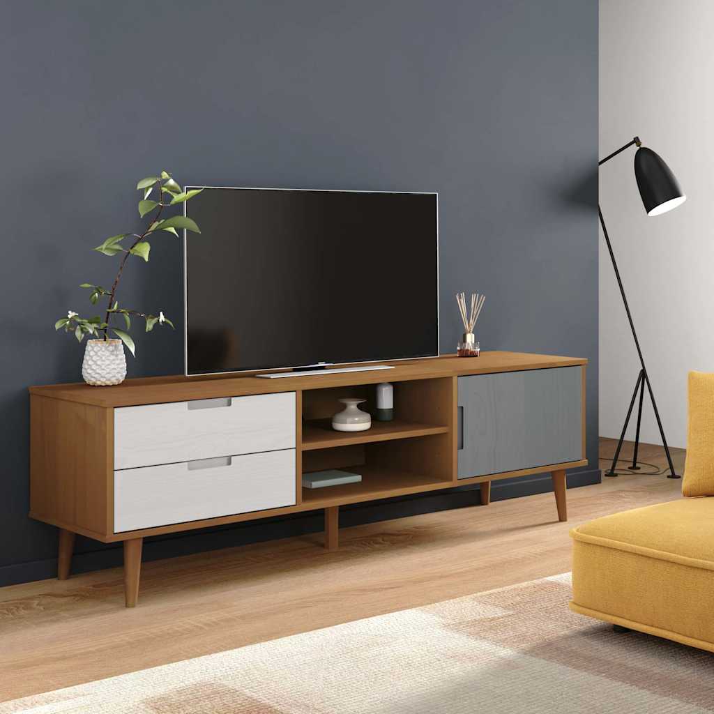 Έπιπλο Τηλεόρασης MOLDE Καφέ 158x40x49 εκ. Μασίφ Ξύλο Πεύκου