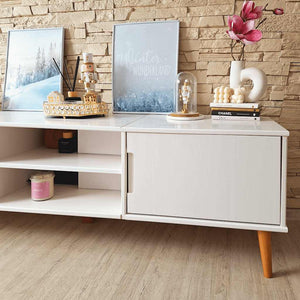 Έπιπλο Τηλεόρασης MOLDE Λευκό 158x40x49 εκ. Μασίφ Ξύλο Πεύκου