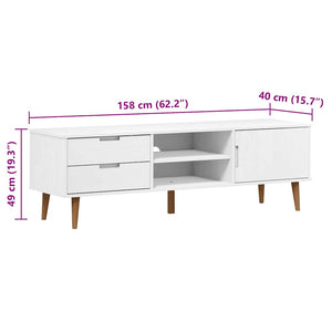 Έπιπλο Τηλεόρασης MOLDE Λευκό 158x40x49 εκ. Μασίφ Ξύλο Πεύκου
