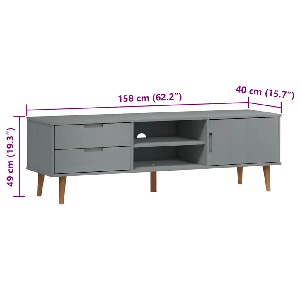 Έπιπλο Τηλεόρασης MOLDE Γκρι 158x40x49 εκ. Μασίφ Ξύλο Πεύκου