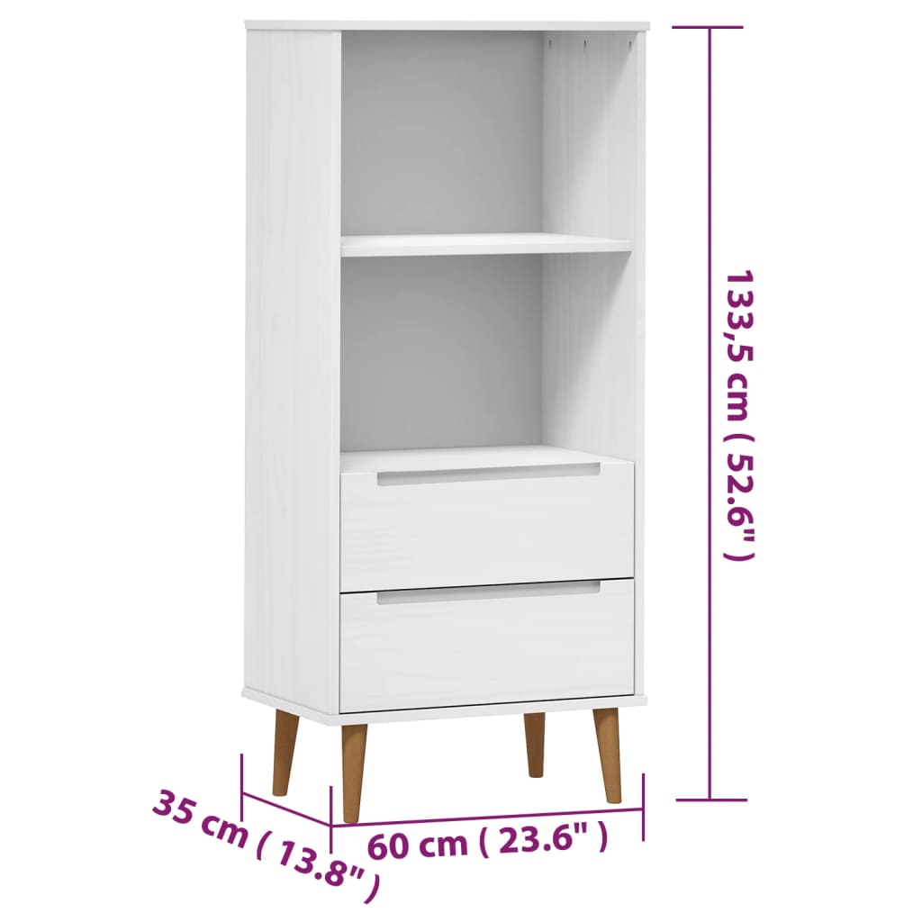 Βιβλιοθήκη MOLDE Λευκή 60x35x133,5 εκ. από Μασίφ Ξύλο Πεύκου