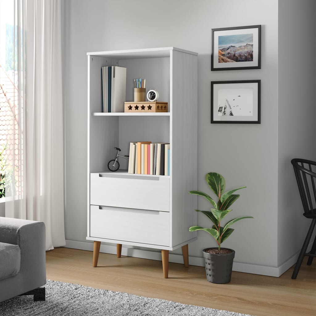 Βιβλιοθήκη MOLDE Λευκή 60x35x133,5 εκ. από Μασίφ Ξύλο Πεύκου