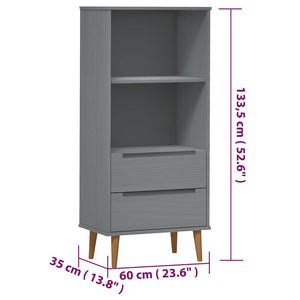Βιβλιοθήκη MOLDE Γκρι 60x35x133,5 εκ. από Μασίφ Ξύλο Πεύκου