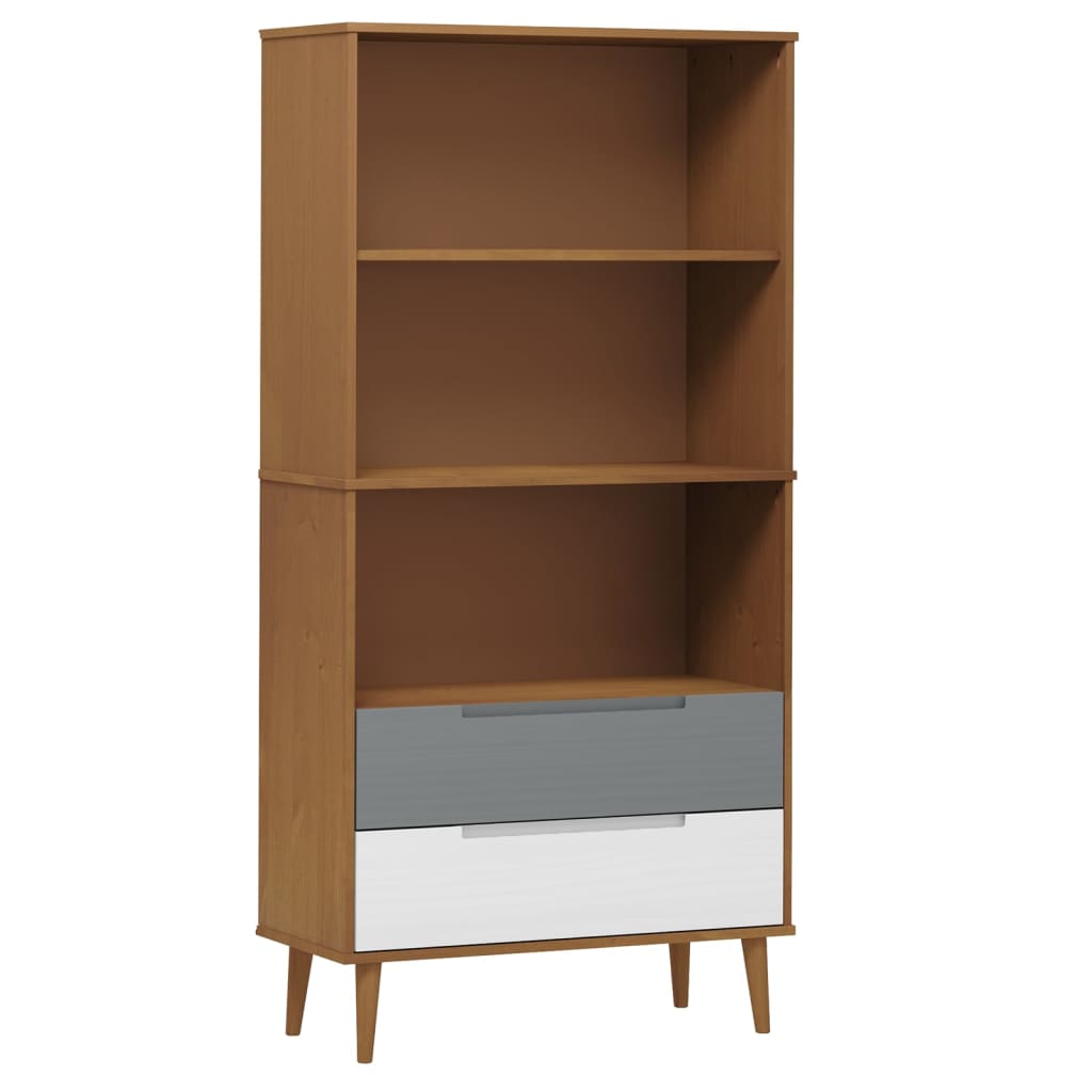 Βιβλιοθήκη MOLDE Καφέ 85x35x170,5 εκ. από Μασίφ Ξύλο Πεύκου - Pakobazaar
