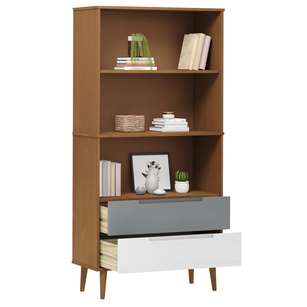 Βιβλιοθήκη MOLDE Καφέ 85x35x170,5 εκ. από Μασίφ Ξύλο Πεύκου - Pakobazaar
