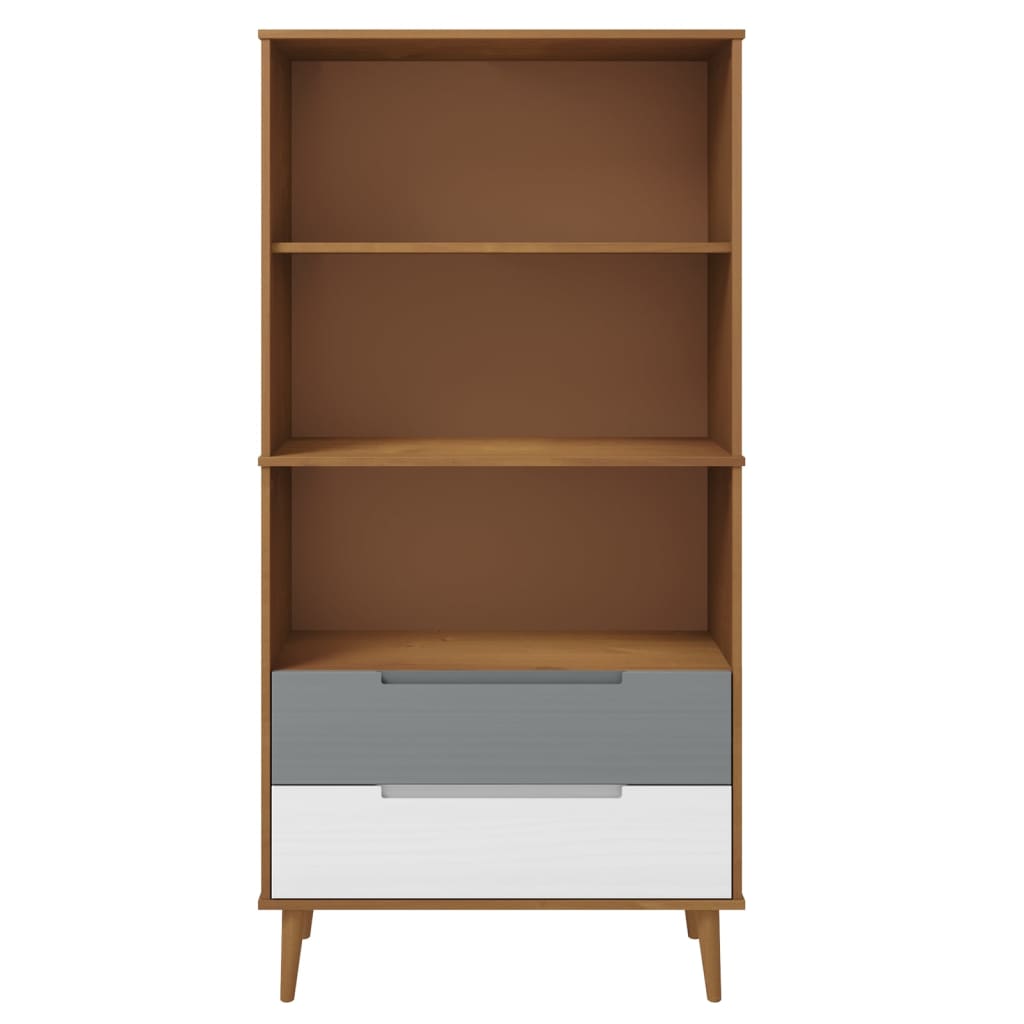 Βιβλιοθήκη MOLDE Καφέ 85x35x170,5 εκ. από Μασίφ Ξύλο Πεύκου - Pakobazaar