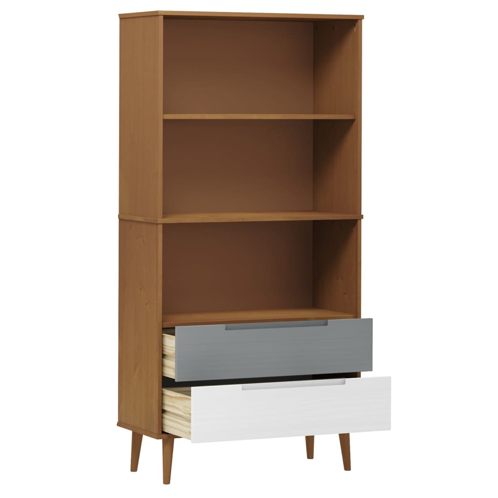 Βιβλιοθήκη MOLDE Καφέ 85x35x170,5 εκ. από Μασίφ Ξύλο Πεύκου - Pakobazaar