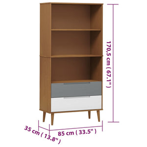 Βιβλιοθήκη MOLDE Καφέ 85x35x170,5 εκ. από Μασίφ Ξύλο Πεύκου - Pakobazaar