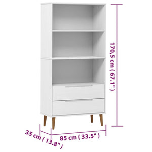 Βιβλιοθήκη MOLDE Λευκή 85x35x170,5 εκ. από Μασίφ Ξύλο Πεύκου