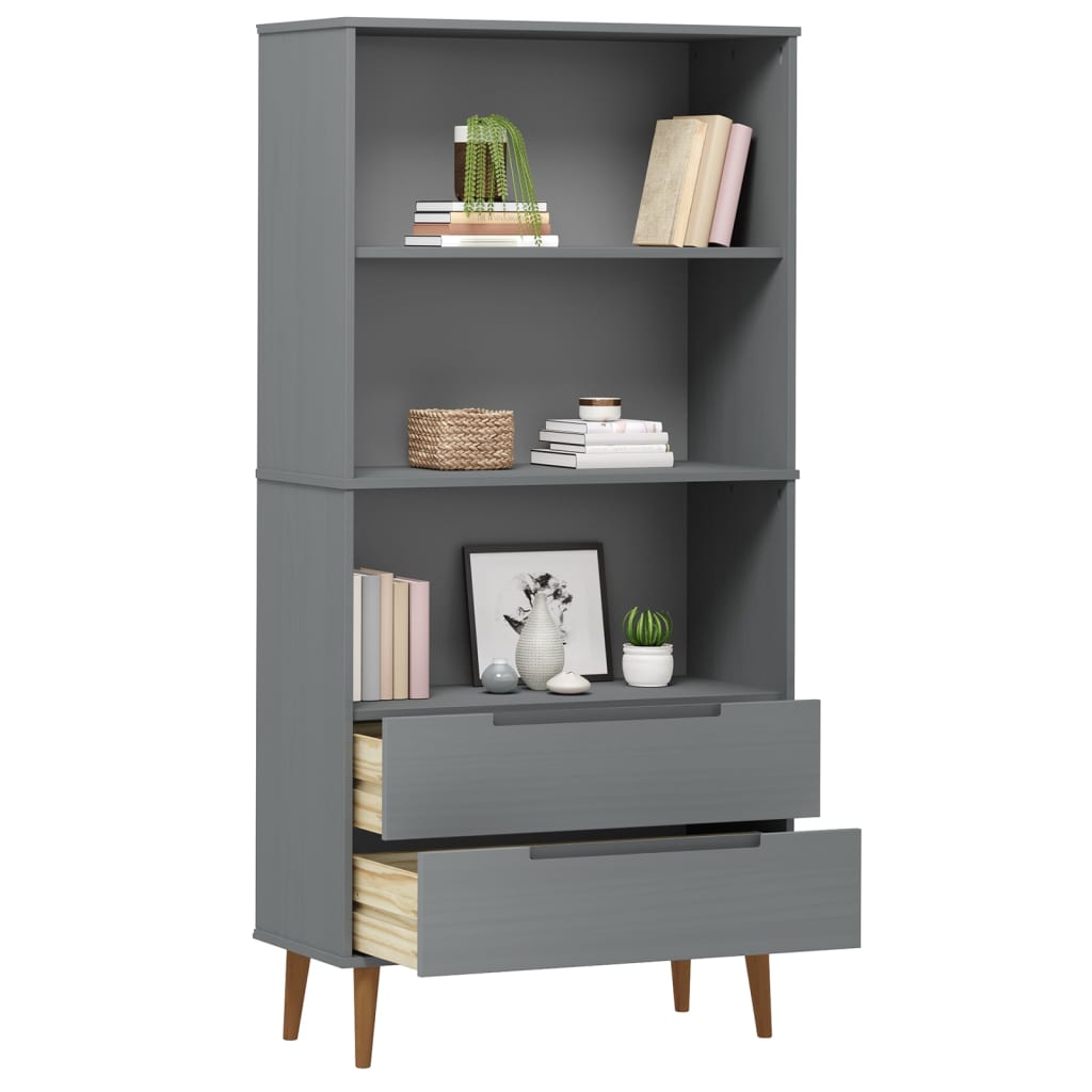Βιβλιοθήκη MOLDE Γκρι 85x35x170,5 εκ. από Μασίφ Ξύλο Πεύκου