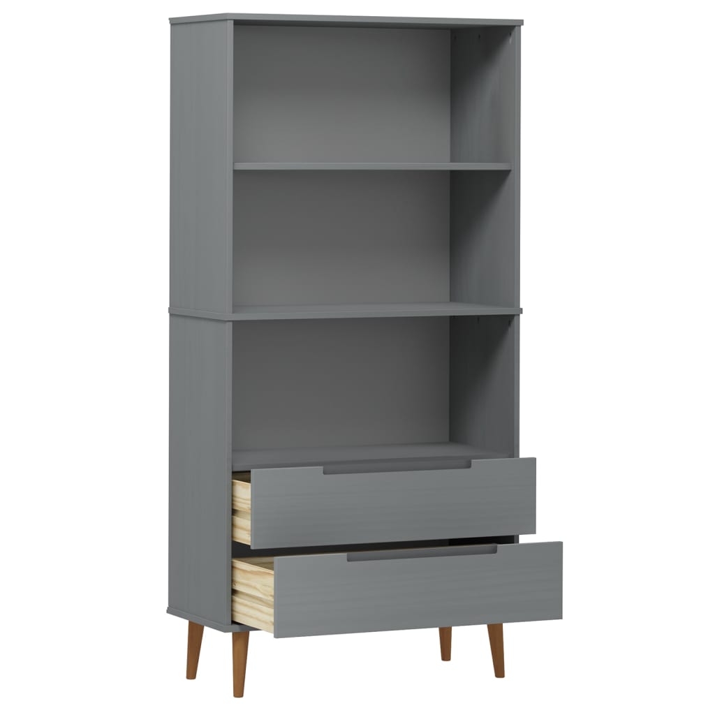 Βιβλιοθήκη MOLDE Γκρι 85x35x170,5 εκ. από Μασίφ Ξύλο Πεύκου