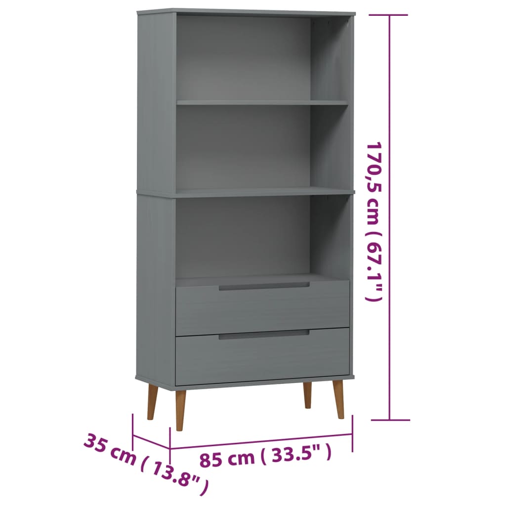 Βιβλιοθήκη MOLDE Γκρι 85x35x170,5 εκ. από Μασίφ Ξύλο Πεύκου