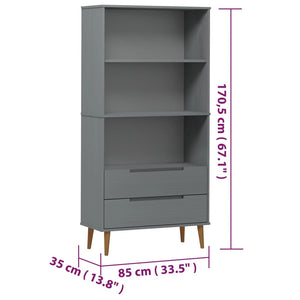 Βιβλιοθήκη MOLDE Γκρι 85x35x170,5 εκ. από Μασίφ Ξύλο Πεύκου
