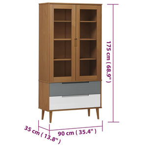 Βιτρίνα MOLDE Καφέ 90 x 35 x 175 εκ. από Μασίφ Ξύλο Πεύκου