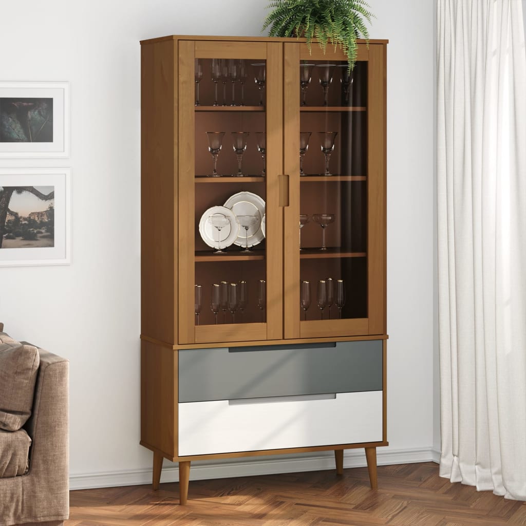 Βιτρίνα MOLDE Καφέ 90 x 35 x 175 εκ. από Μασίφ Ξύλο Πεύκου