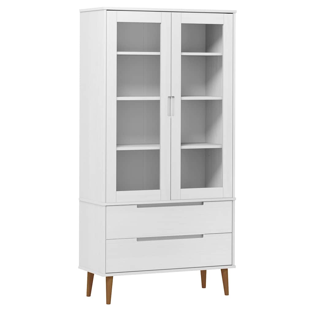Βιτρίνα MOLDE Λευκή 90 x 35 x 175 εκ. από Μασίφ Ξύλο Πεύκου - Pakobazaar