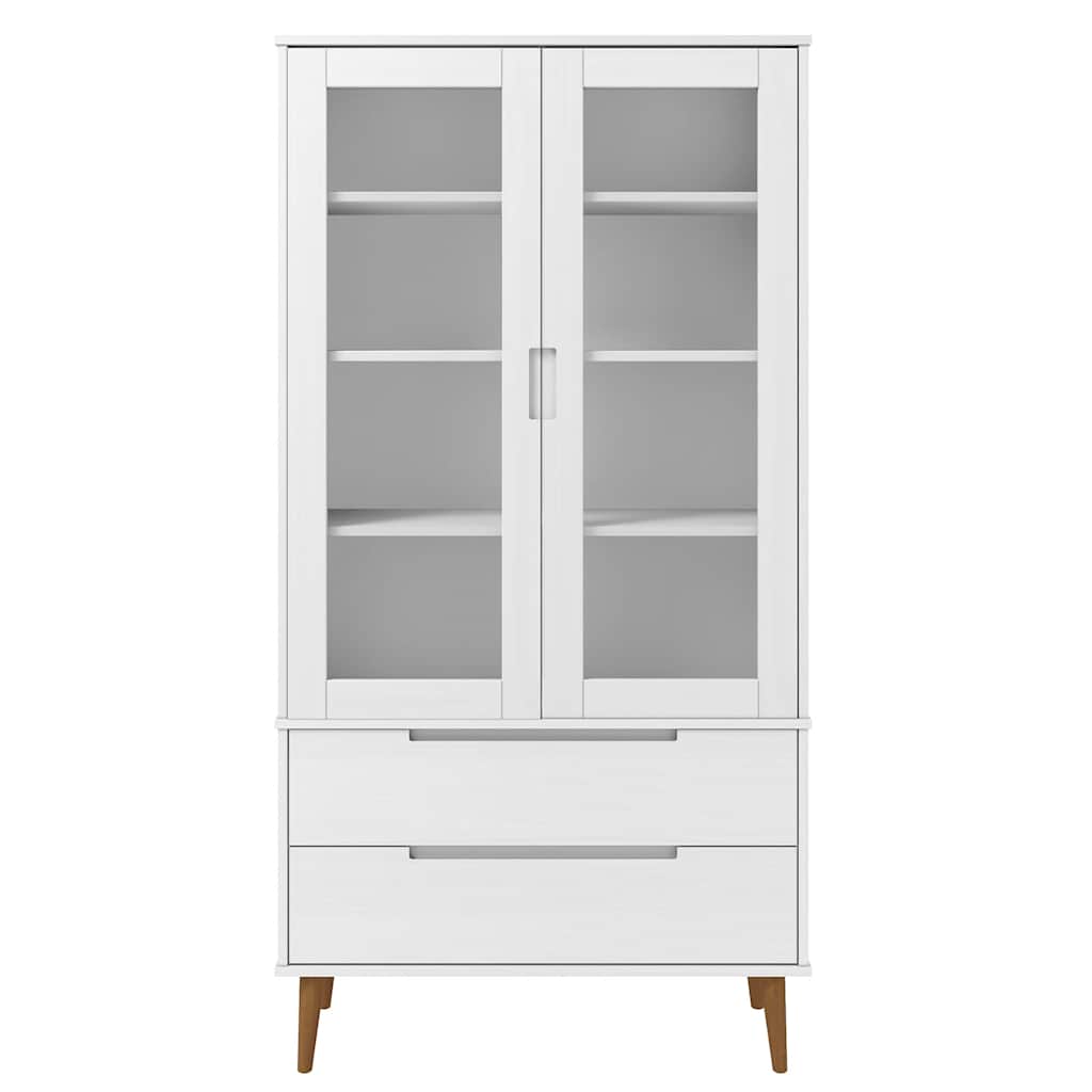 Βιτρίνα MOLDE Λευκή 90 x 35 x 175 εκ. από Μασίφ Ξύλο Πεύκου - Pakobazaar