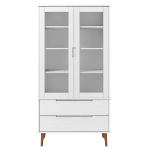 Βιτρίνα MOLDE Λευκή 90 x 35 x 175 εκ. από Μασίφ Ξύλο Πεύκου - Pakobazaar