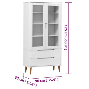 Βιτρίνα MOLDE Λευκή 90 x 35 x 175 εκ. από Μασίφ Ξύλο Πεύκου - Pakobazaar