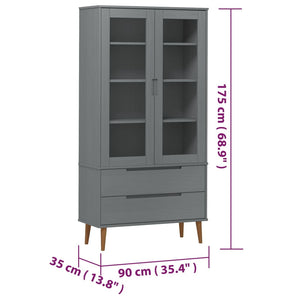 Βιτρίνα MOLDE Γκρι 90 x 35 x 175 εκ. από Μασίφ Ξύλο Πεύκου