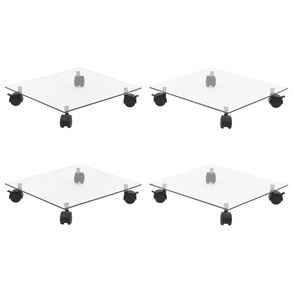 Βάσεις Φυτών με Ρόδες 4 τεμ. Τετράγωνες 35x35 εκ. Ψημένο Γυαλί