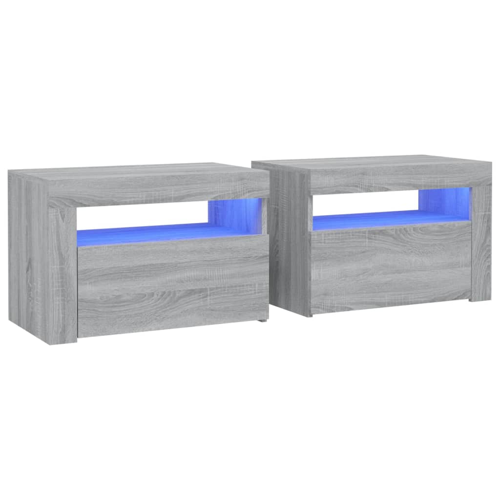 Κομοδίνα με LED 2 τεμ. Γκρι Sonoma 60 x 35 x 40 εκ.