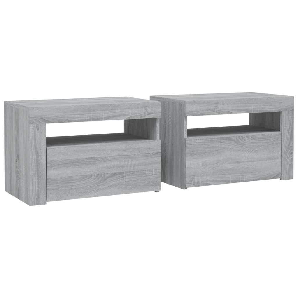 Κομοδίνα με LED 2 τεμ. Γκρι Sonoma 60 x 35 x 40 εκ.