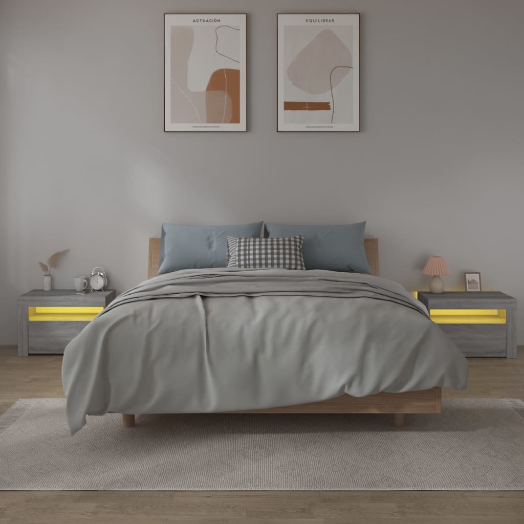 Κομοδίνα με LED 2 τεμ. Γκρι Sonoma 60 x 35 x 40 εκ.