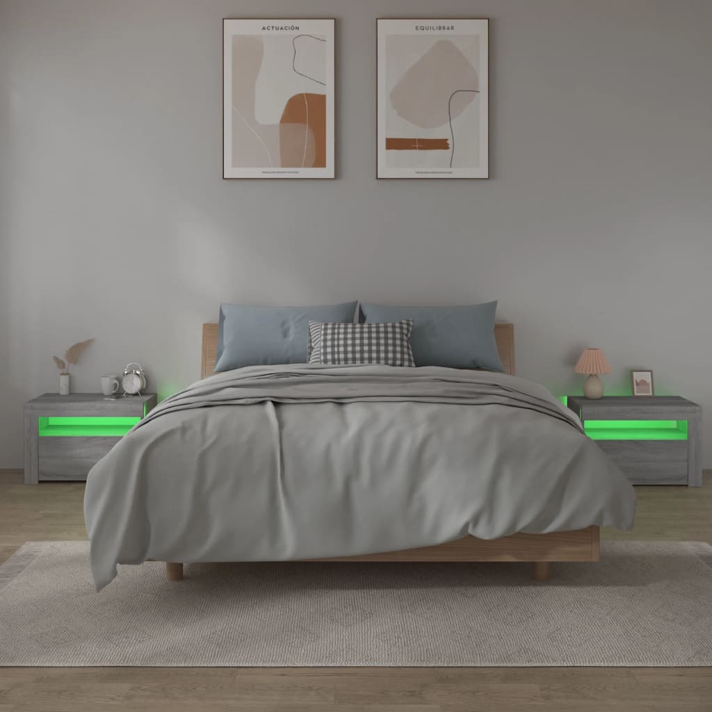 Κομοδίνα με LED 2 τεμ. Γκρι Sonoma 60 x 35 x 40 εκ.