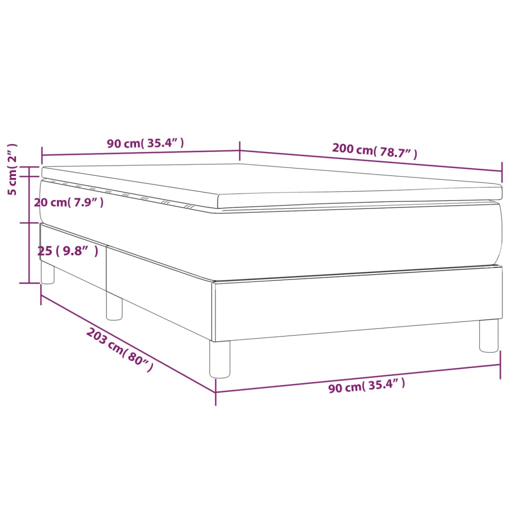 Κρεβάτι Boxspring με Στρώμα Μαύρο 90x200 εκ. Υφασμάτινο