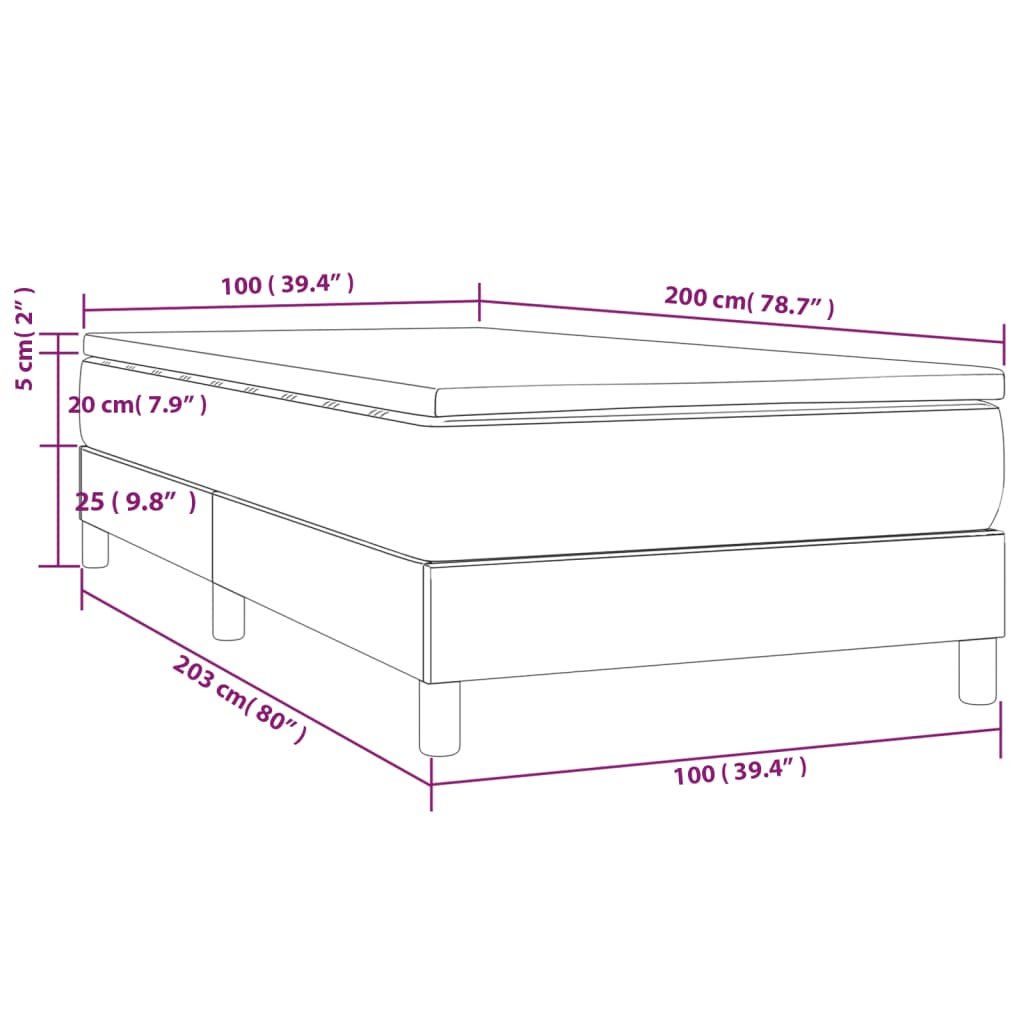 Κρεβάτι Boxspring με Στρώμα Σκούρο Γκρι 100x200 εκ. Υφασμάτινο - Pakobazaar