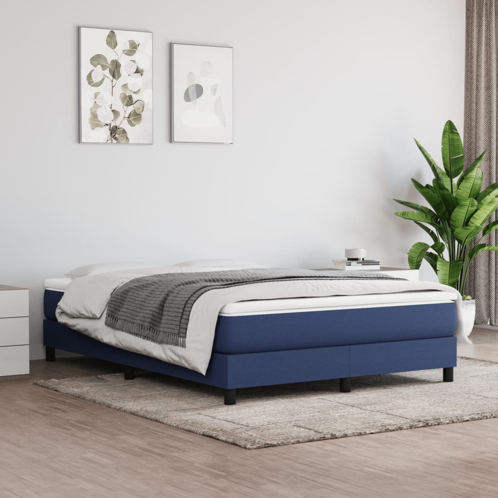 Κρεβάτι Boxspring με Στρώμα Μπλε 140x190 εκ. Υφασμάτινο - Pakobazaar