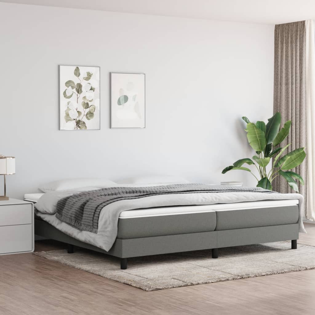 Κρεβάτι Boxspring με Στρώμα Σκούρο Γκρι 200x200 εκ. Υφασμάτινο - Pakobazaar