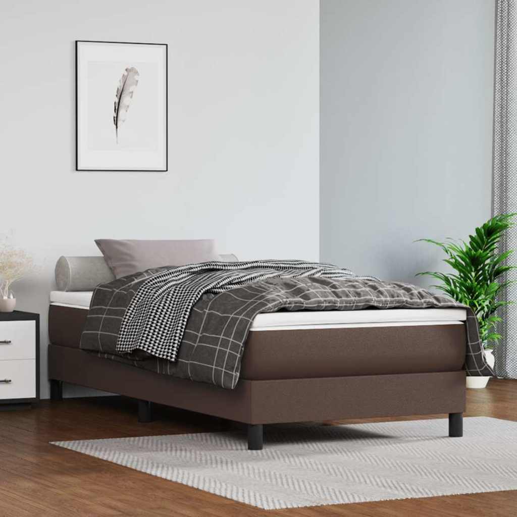 Κρεβάτι Boxspring με Στρώμα Καφέ 80 x 200 εκ. Συνθετικό Δέρμα