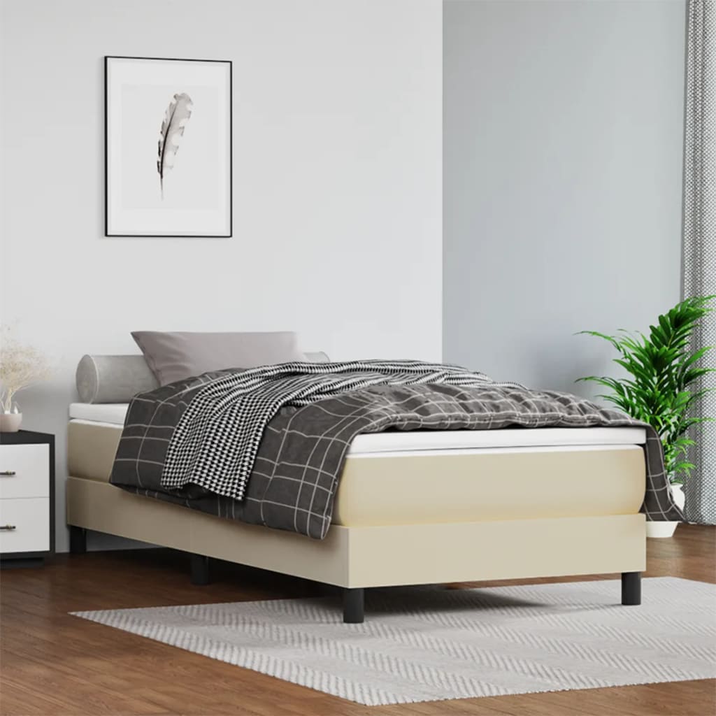 Κρεβάτι Boxspring με Στρώμα Κρεμ 90x190 εκ. από Συνθετικό Δέρμα - Pakobazaar