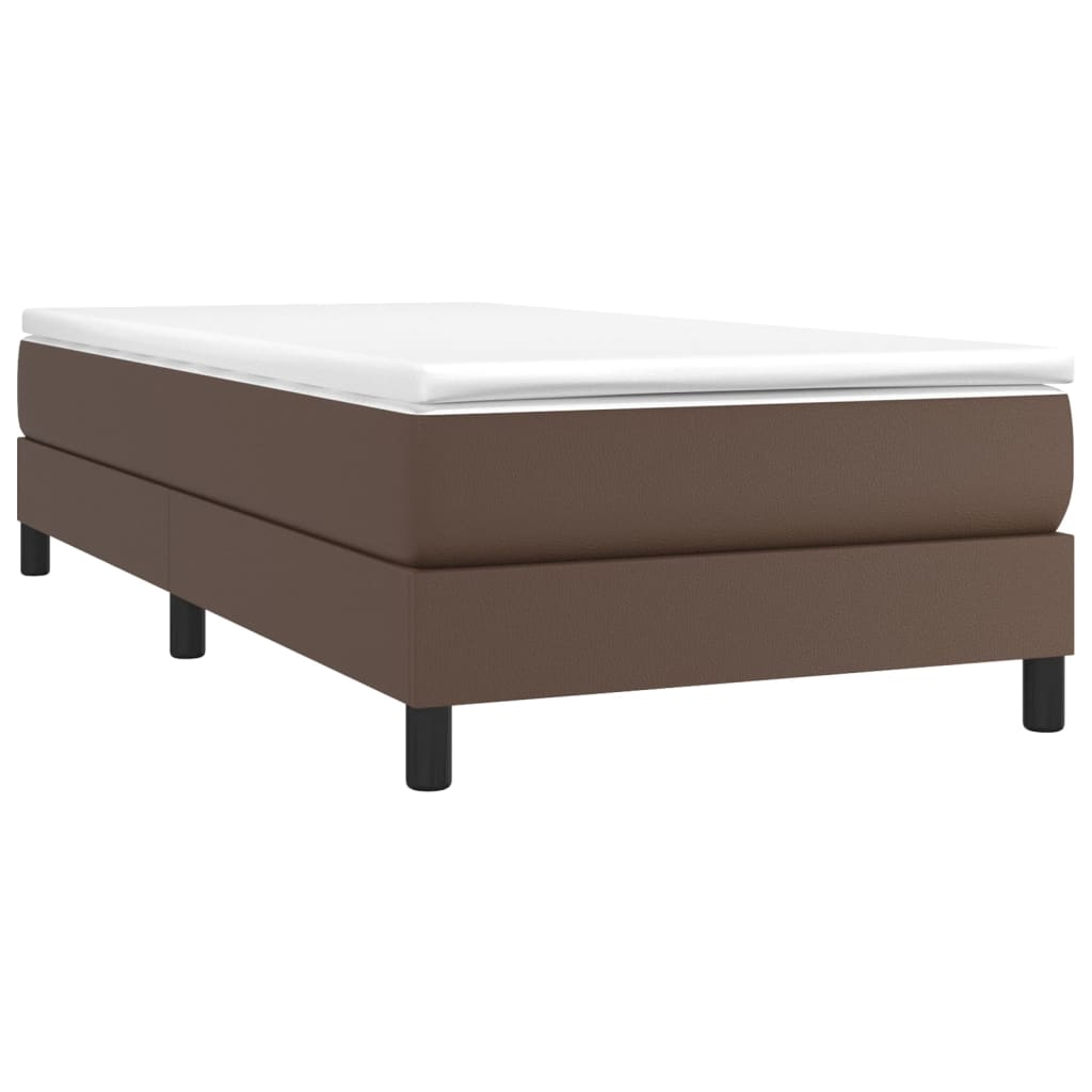 Κρεβάτι Boxspring με Στρώμα Καφέ 90x190 εκ. από Συνθετικό Δέρμα