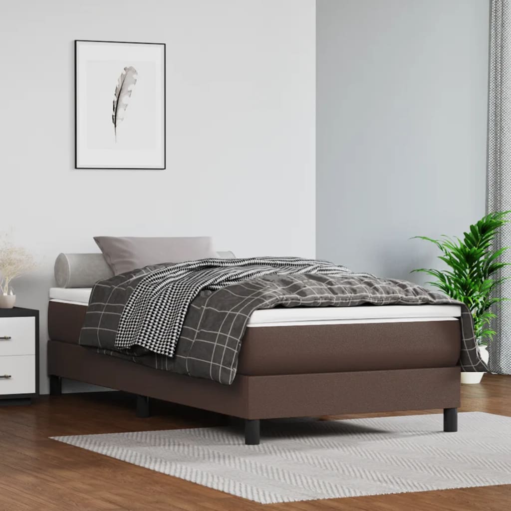 Κρεβάτι Boxspring με Στρώμα Καφέ 90x190 εκ. από Συνθετικό Δέρμα