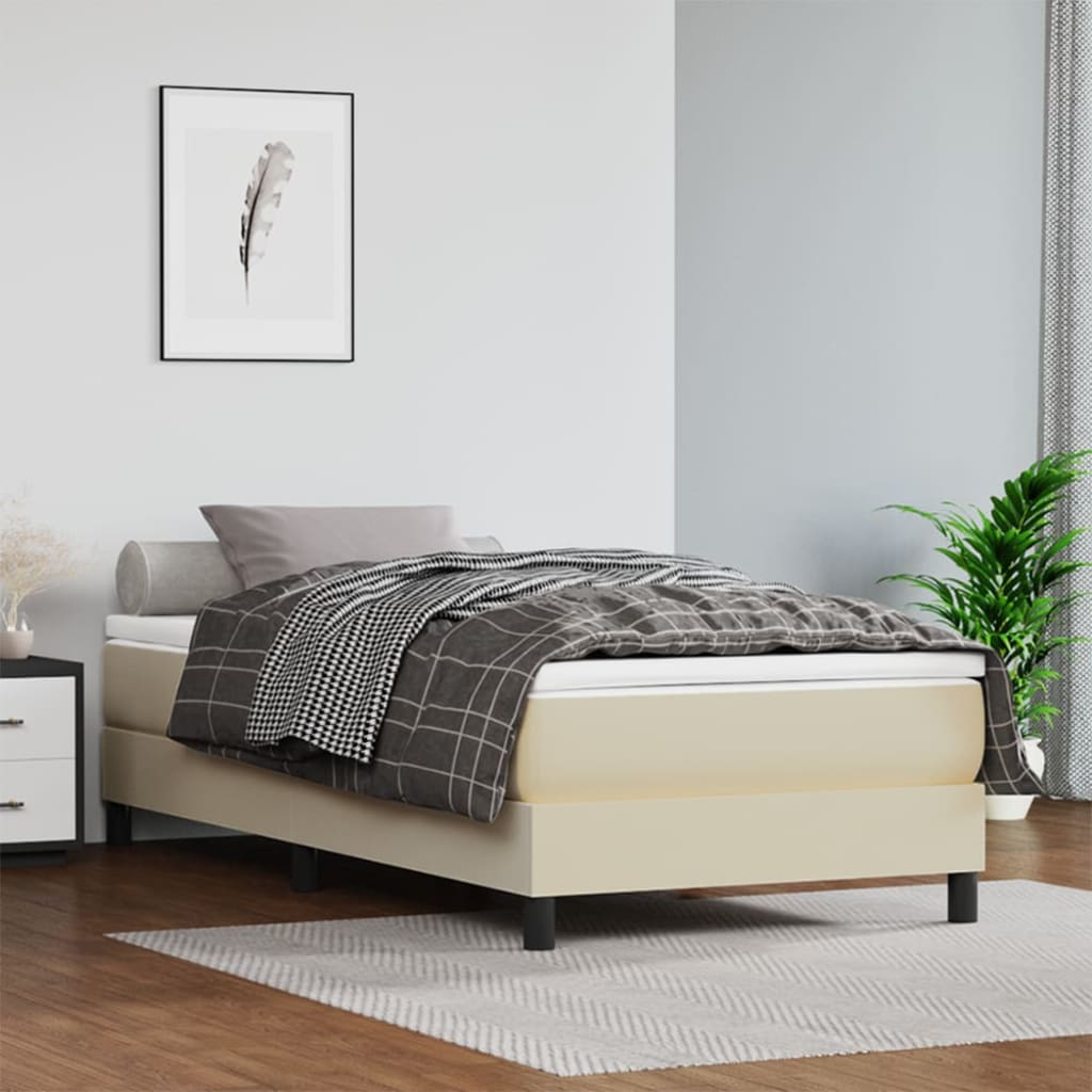 Κρεβάτι Boxspring με Στρώμα Κρεμ 90x200 εκ. από Συνθετικό Δέρμα - Pakobazaar