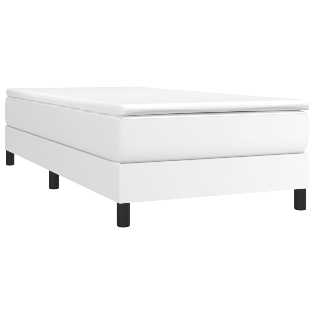 Κρεβάτι Boxspring με Στρώμα Λευκό 100x200εκ.από Συνθετικό Δέρμα