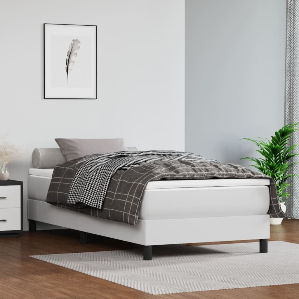 Κρεβάτι Boxspring με Στρώμα Λευκό 100x200εκ.από Συνθετικό Δέρμα