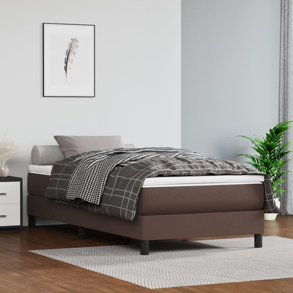 Κρεβάτι Boxspring με Στρώμα Καφέ 100x200εκ. από Συνθετικό Δέρμα