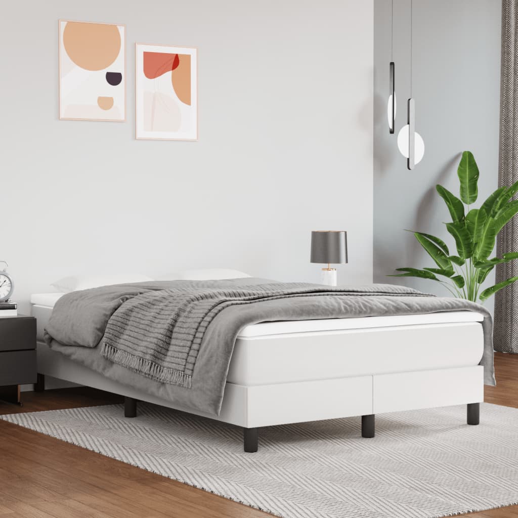 Κρεβάτι Boxspring με Στρώμα Λευκό 120x200εκ.από Συνθετικό Δέρμα - Pakobazaar