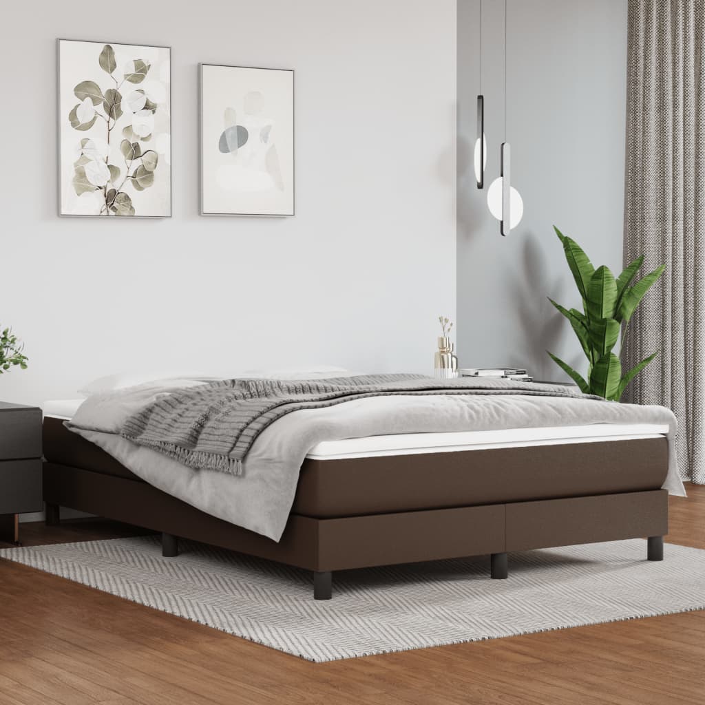 Κρεβάτι Boxspring με Στρώμα Καφέ 140x190εκ. από Συνθετικό Δέρμα