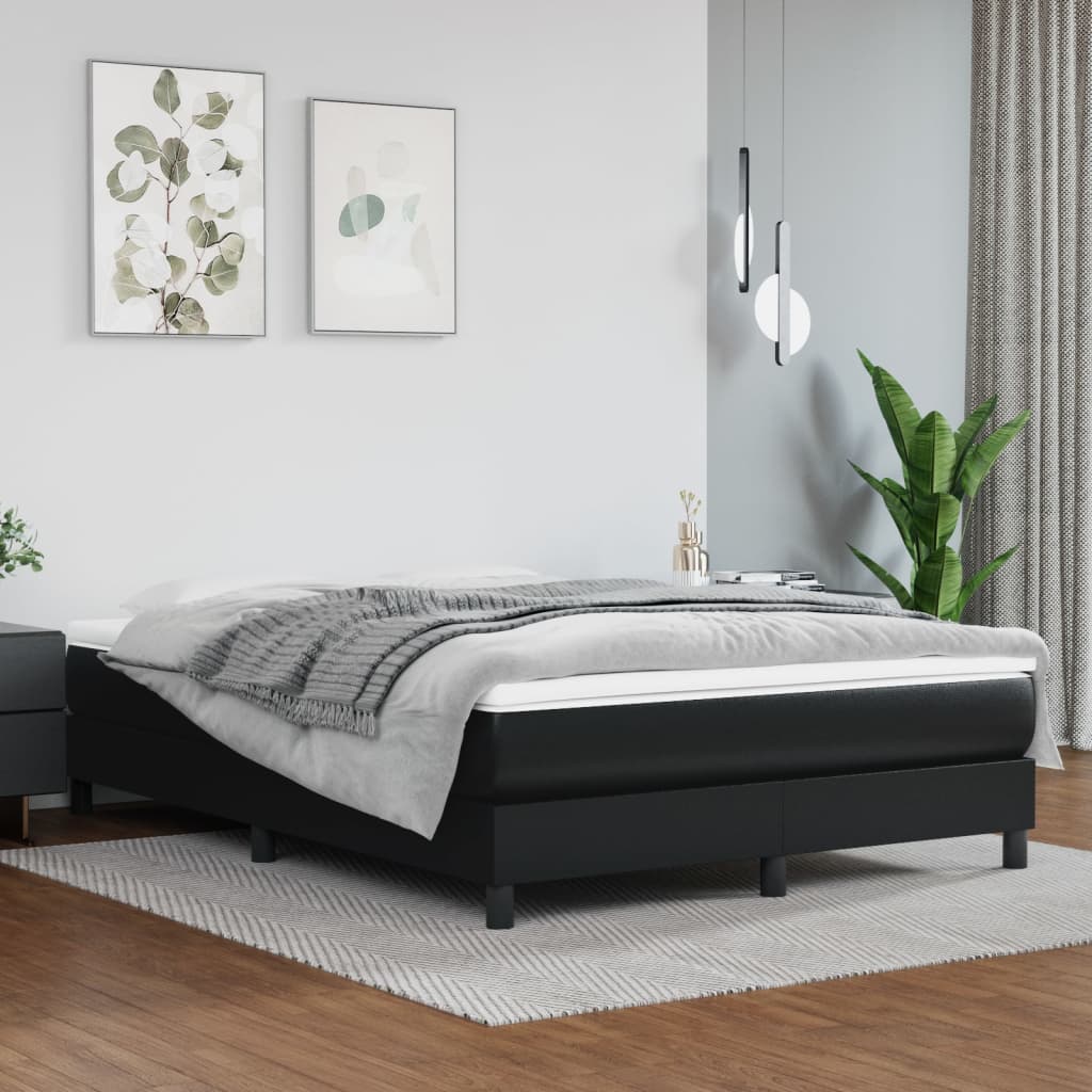 Κρεβάτι Boxspring με Στρώμα Μαύρο 140x200εκ.από Συνθετικό Δέρμα - Pakobazaar