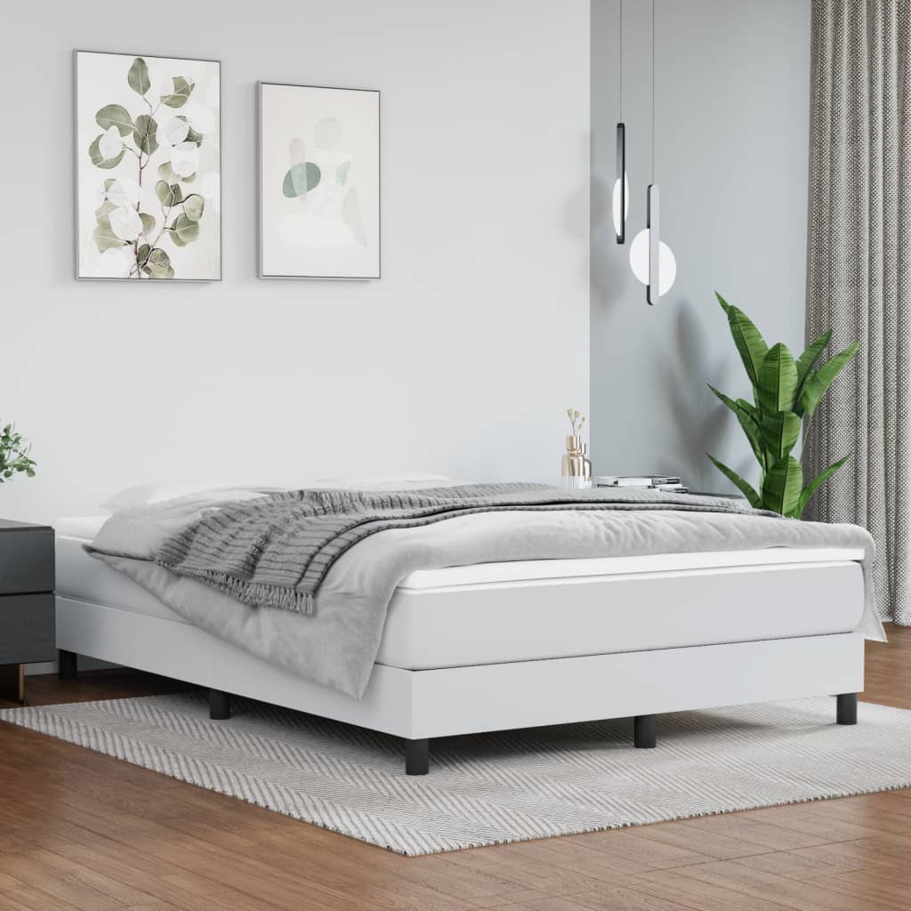 Κρεβάτι Boxspring με Στρώμα Λευκό 140x200εκ.από Συνθετικό Δέρμα