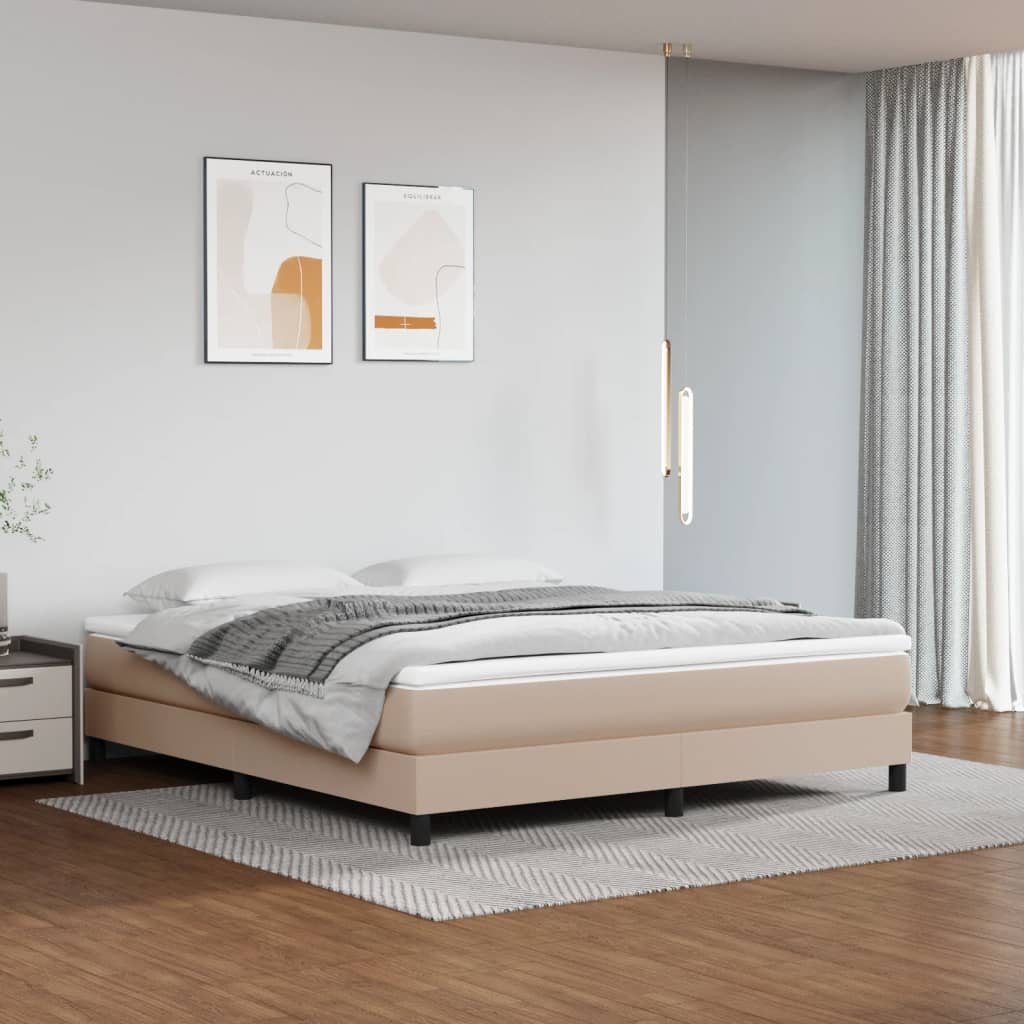 Κρεβάτι Boxspring με Στρώμα Καπουτσίνο 160x200εκ.από Συνθ.Δέρμα - Pakobazaar