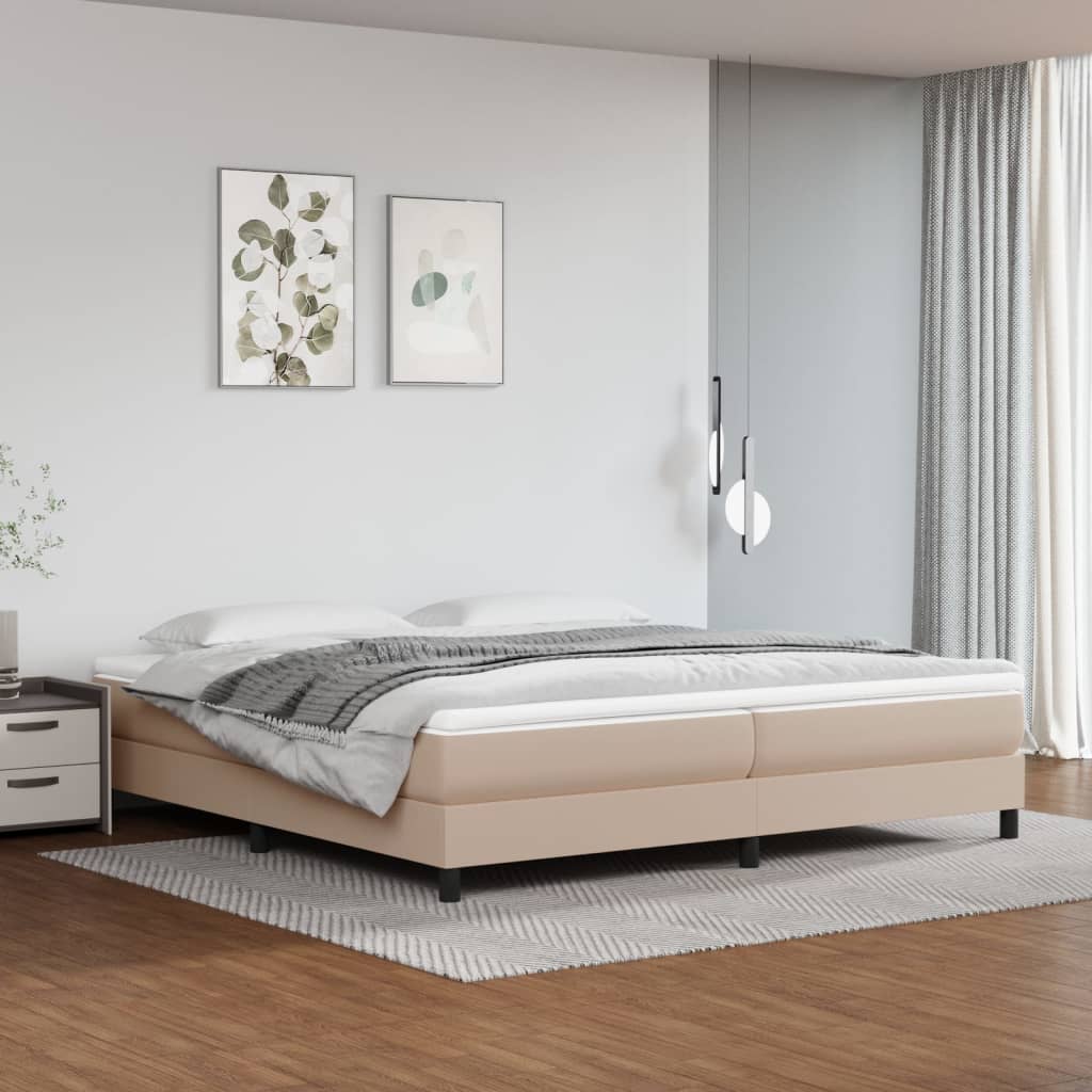 Κρεβάτι Boxspring με Στρώμα Καπουτσίνο 200x200εκ.από Συνθ.Δέρμα - Pakobazaar