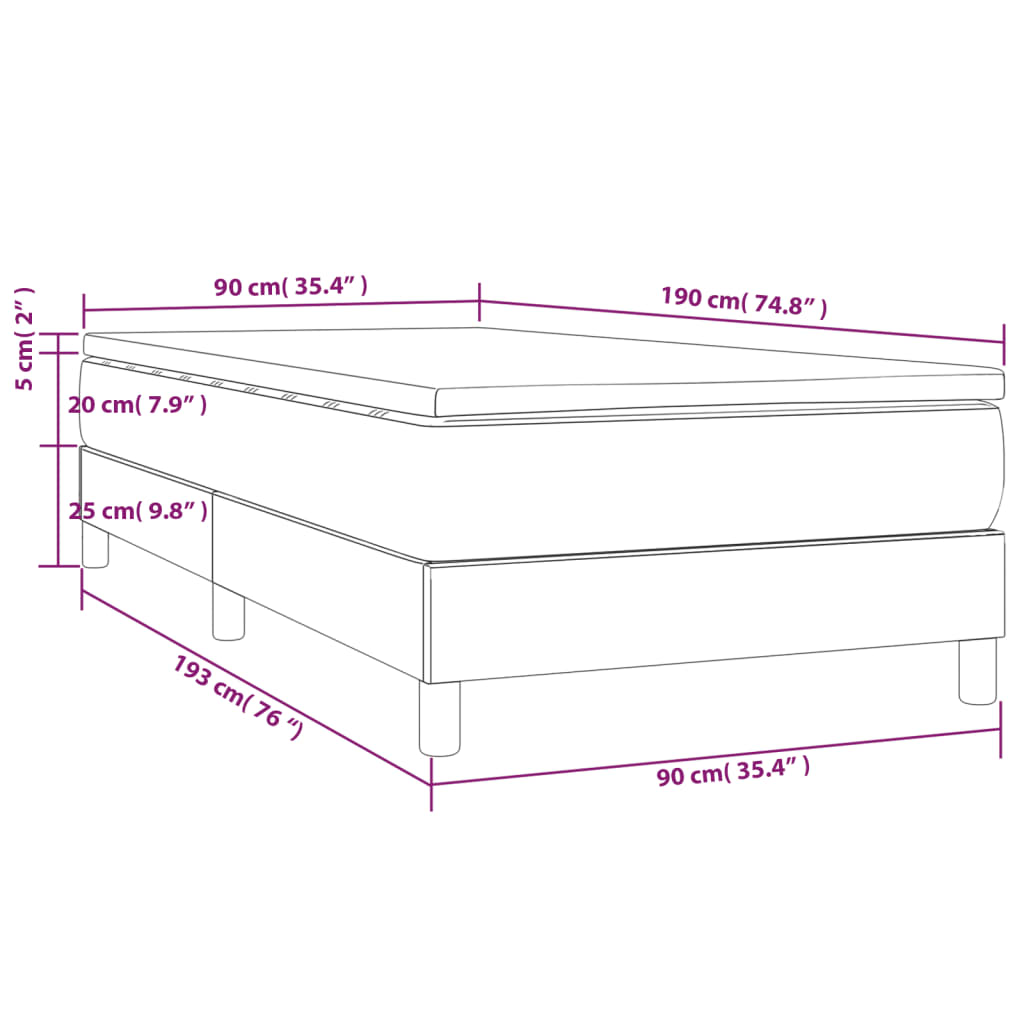 Κρεβάτι Boxspring με Στρώμα Σκούρο Γκρι 90x190 εκ. Βελούδινο