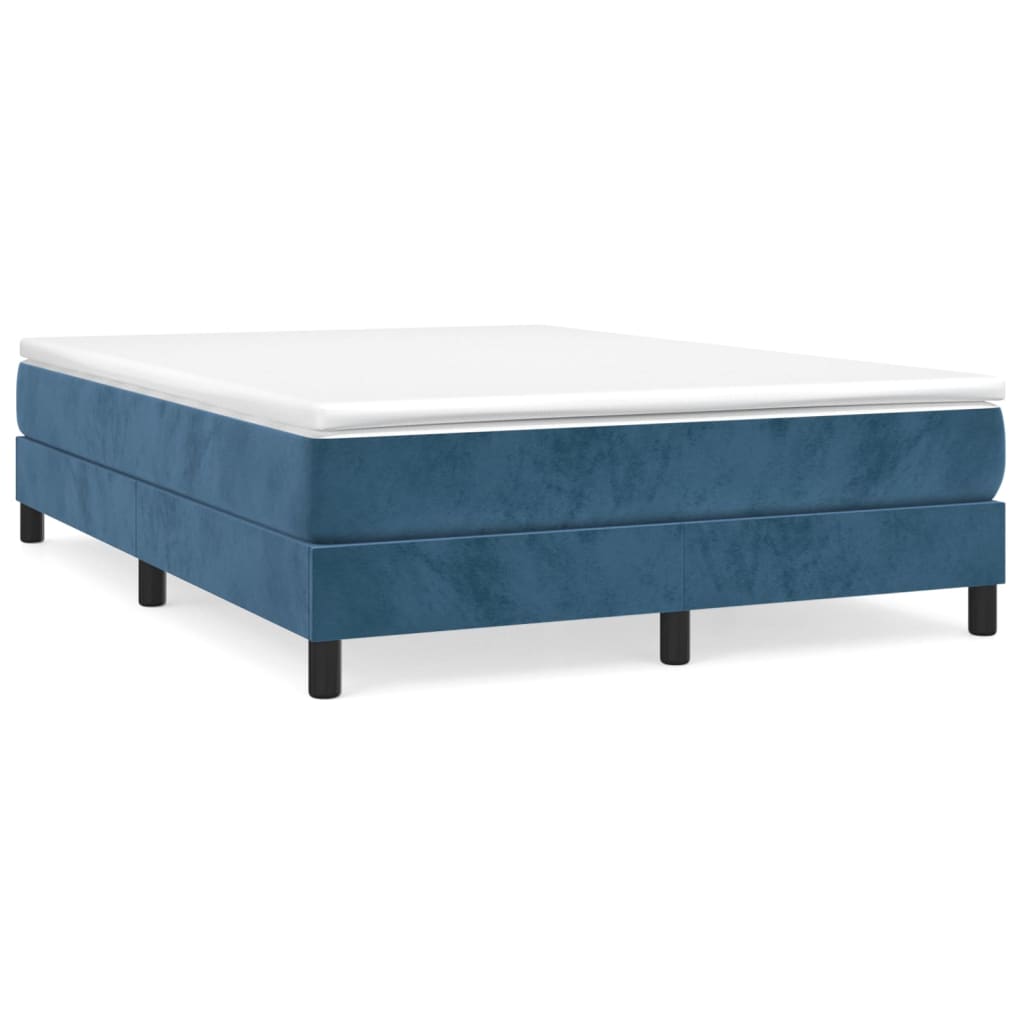Κρεβάτι Boxspring με Στρώμα Σκούρο Μπλε 140x190 εκ. Βελούδινο - Pakobazaar