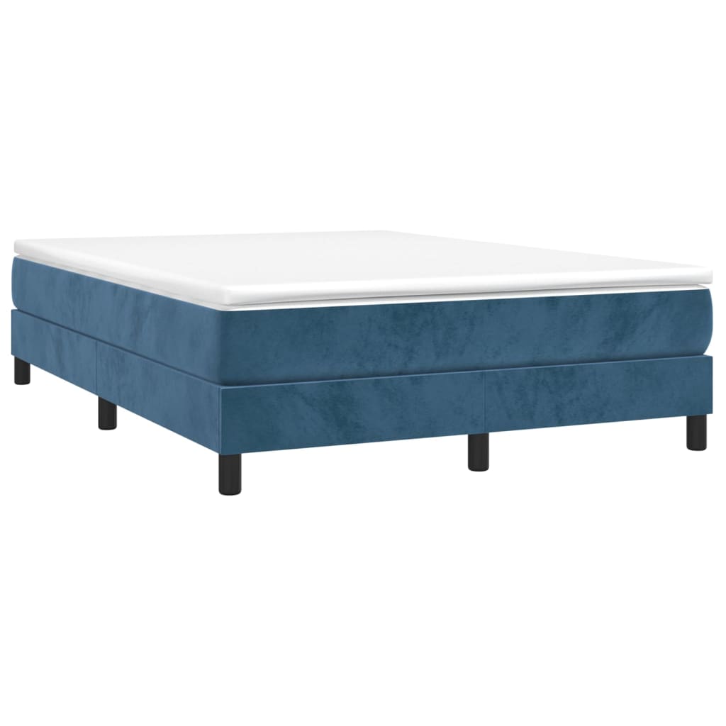 Κρεβάτι Boxspring με Στρώμα Σκούρο Μπλε 140x190 εκ. Βελούδινο - Pakobazaar